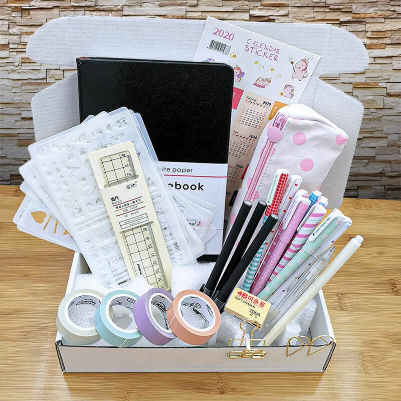 Bullet Dotted Journal Kit - Black Dotted Journal, Stencils, Colorful Pens, Washi Tapes