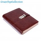 Retro Red Faux Leather Refillable Journal Notebook with Password Lock, 172 Pages