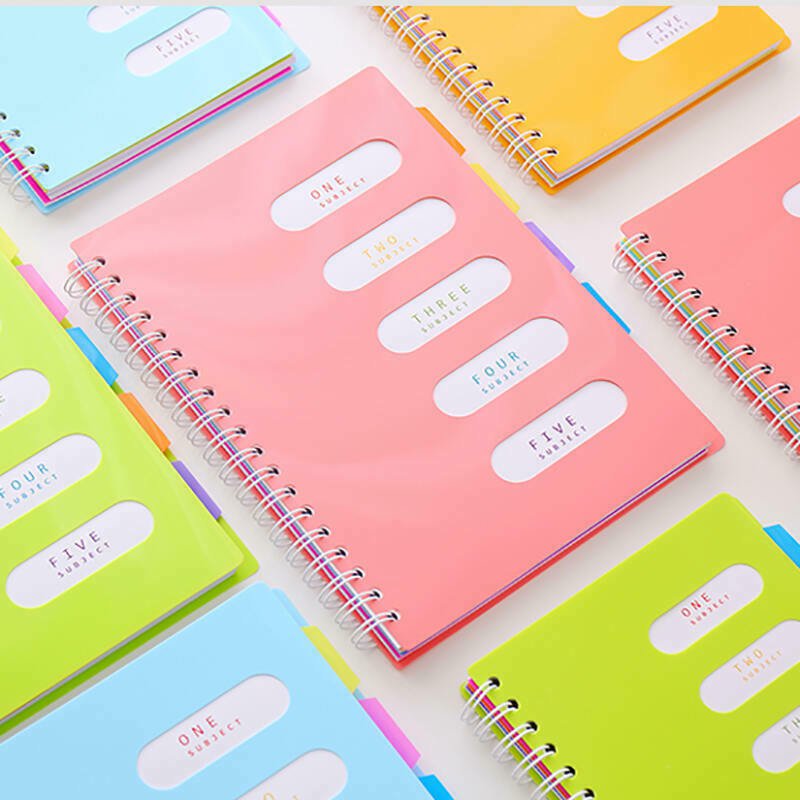 A5 Hard Cover 5 Subject Spiral Wide Ruled Paper Notebook for Writing