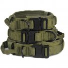 Heavy Duty Tactical Dog Collar with Quick Release Buckle, Hoop & Loop and D Ring - green, L Size