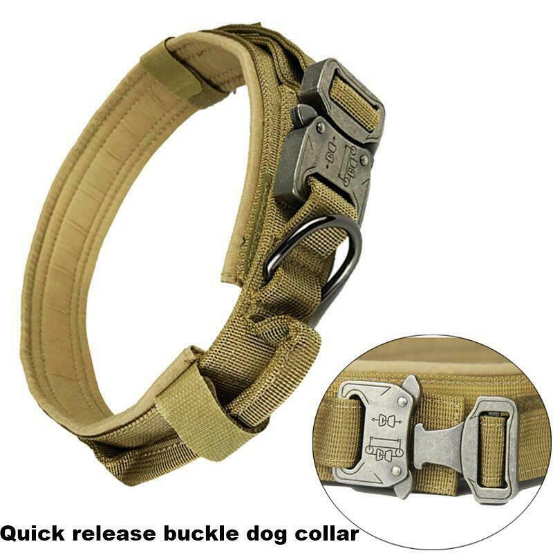 Heavy Duty Tactical K9 Dog Collar with Metal Cobra Buckle,D Ring,Hook