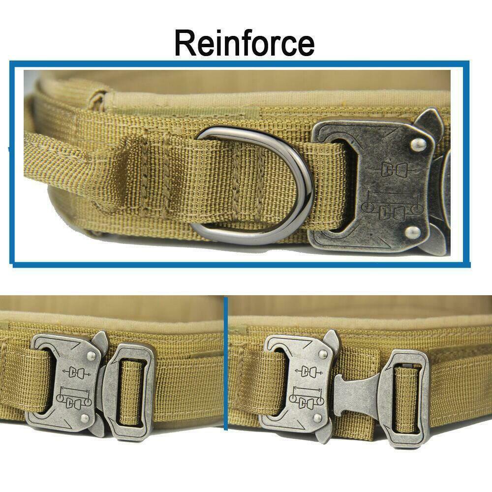 Heavy Duty Tactical K9 Dog Collar with Metal Cobra Buckle,D Ring,Hook