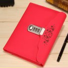 Red Faux Leather Serect Dairy Journal with Combnation Lock Flower Decor for Girl