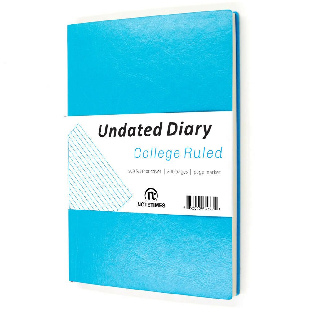 200 Line Pages Journal Diary A5 Paper Notebook Soft Leather Cover Calendar, Blue