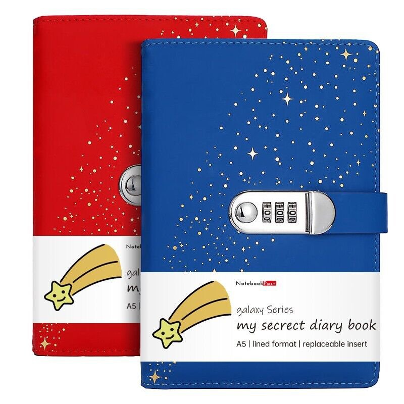 Galaxy Cover Leather Journal Diary with Combination Lock for Boys and Girls Gift