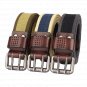 Mens Double Prong Vintage leather Wrap Webbing belt with Classic Buckle 38mm Web