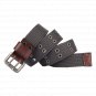 Mens Double Prong Vintage leather Wrap Webbing belt with Classic Buckle 38mm Web