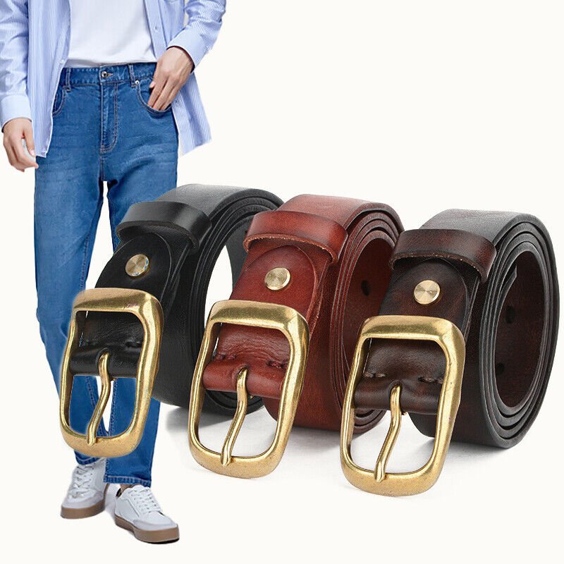 Full Grain Cow Leather Mens Belt for Jeans 1.3" Width Classic Casual Style