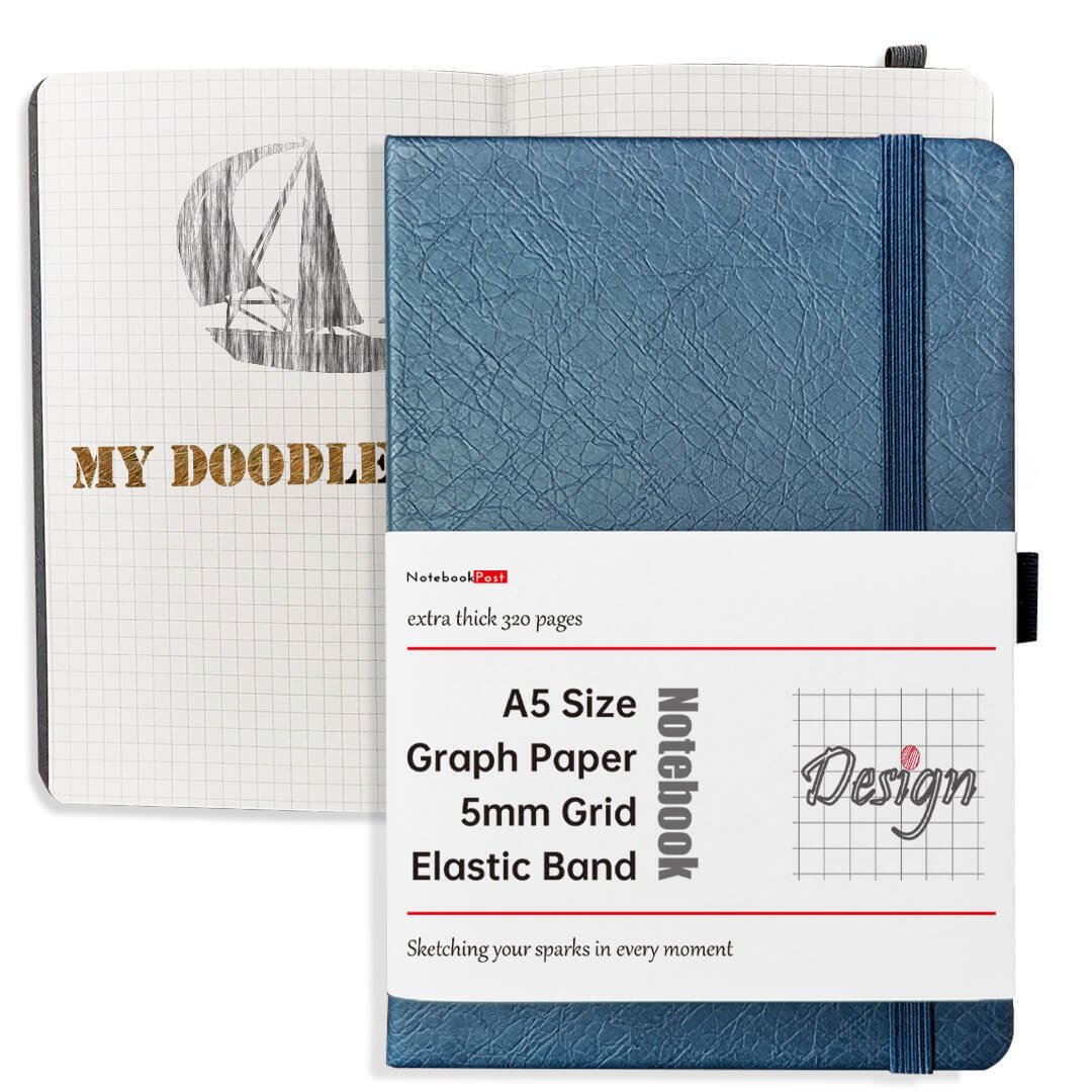 320 Pages Graph Paper Journal Soft Leather Grid Notebook with Elastic Band, A5