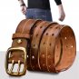 Handmade Genuine Leather Belt for Men Double Holes Brass Buckle for Jeans