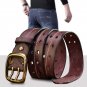 Handmade Genuine Leather Belt for Men Double Holes Brass Buckle for Jeans