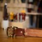 Handmade Genuine Leather Belt for Men Double Holes Brass Buckle for Jeans