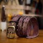 Handmade Genuine Leather Belt for Men Double Holes Brass Buckle for Jeans