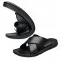 Black Men's Leather Sandals Comfortable Open Toe Breathable Sole for Casual