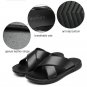 Black Men's Leather Sandals Comfortable Open Toe Breathable Sole for Casual