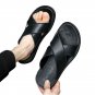 Black Men's Leather Sandals Comfortable Open Toe Breathable Sole for Casual