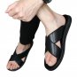 Black Men's Leather Sandals Comfortable Open Toe Breathable Sole for Casual