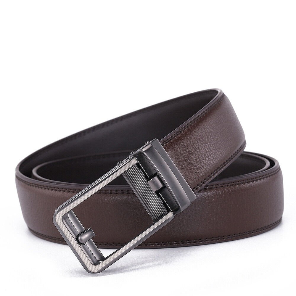 Big and Tall Men's Leather Ratchet Belt with Click Buckle No Hole Strap
