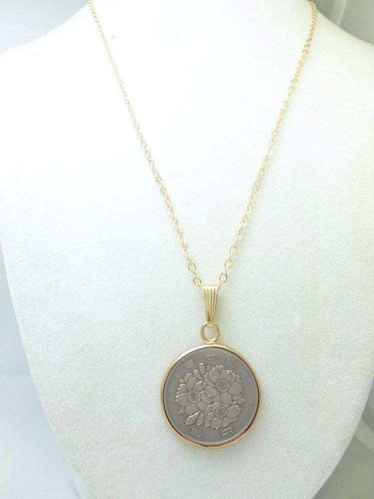 Japanese 100 Yen Coin Pendant 14kt Gold Filled Necklace Chain Coin jewelry