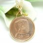 Fiji 2 Cent Copper Coin Pendant Fan Palm Gold Filled Necklace Coin jewelry