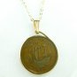 British Half Penny Coin Pendant George VI Golden Hind Ship Gold Filled