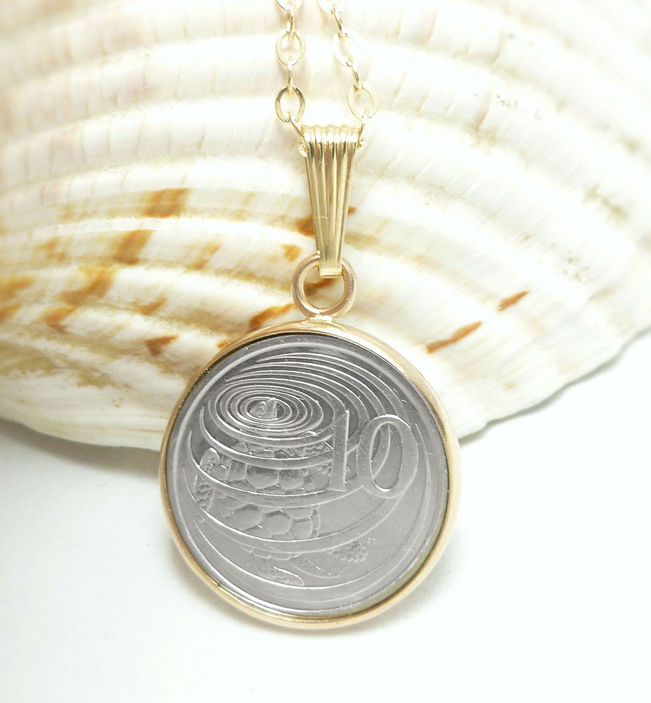 Cayman Island 10 Cent Coin Pendant Image of Hawksbill Turtle Coin jewelry
