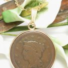 1847 Large Cent Penny Braided Hair Coin Pendant Gold Filled Necklace Jewelry Coin jewelry