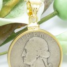 Washington Silver Quarter Eagle 1942 Coin Pendant Gold Filled Bezel Coin Jewelry
