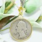 Washington Silver Quarter Eagle 1942 Coin Pendant Gold Filled Bezel Coin Jewelry