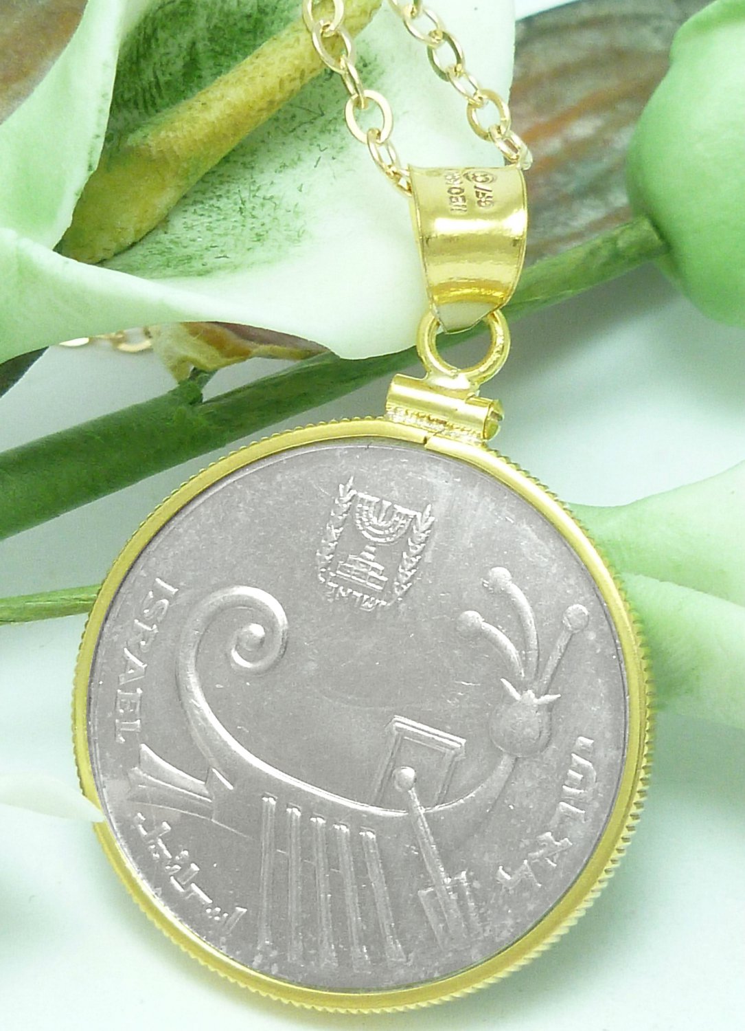 Israel 10 Sheqalim Coin Pendant Ancient Galley in 14kt Gold Filled Coin jewelry