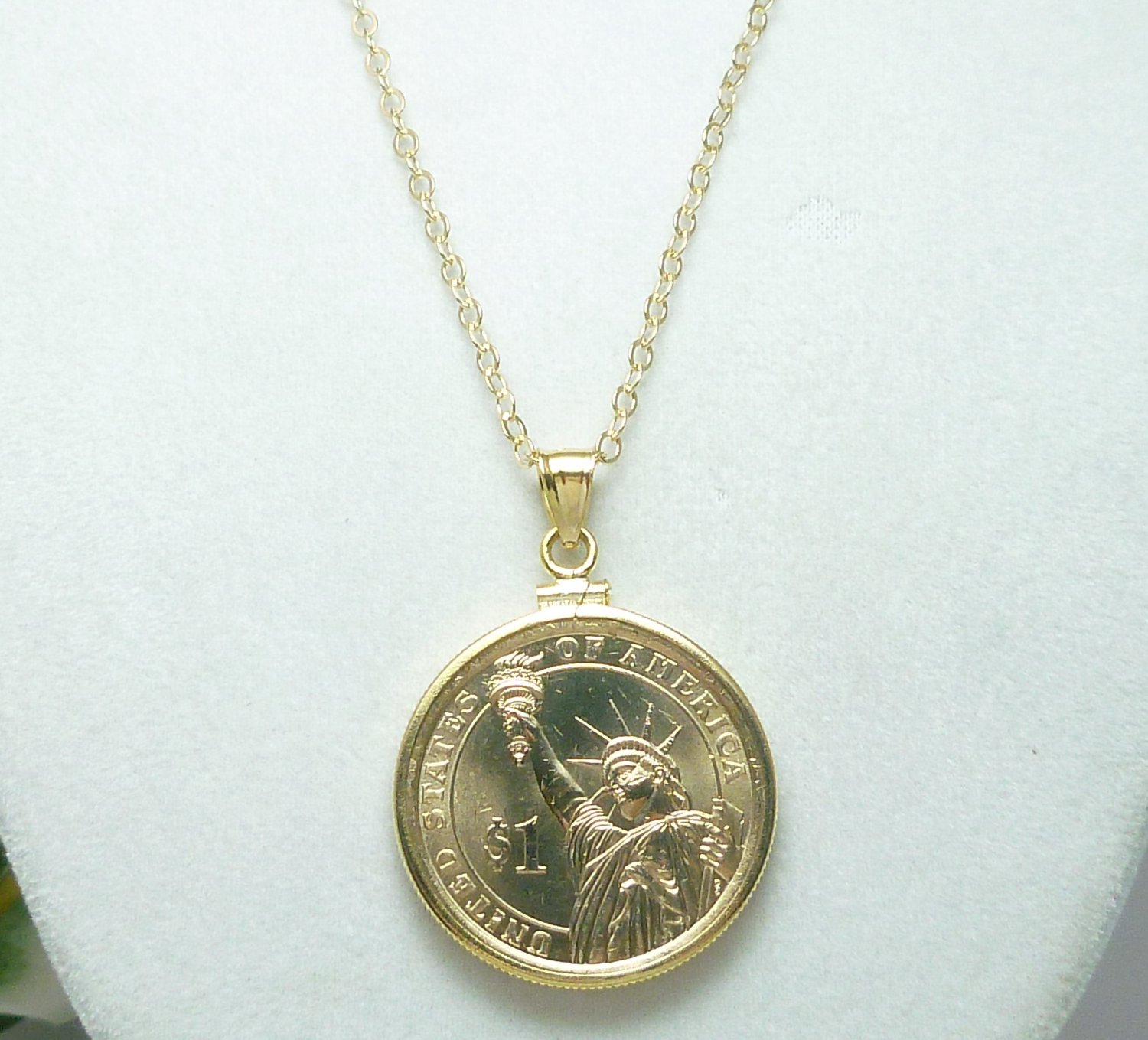 JFK Presidential Lady Liberty Coin Pendant in 14kt Gold Filled Coin jewelry