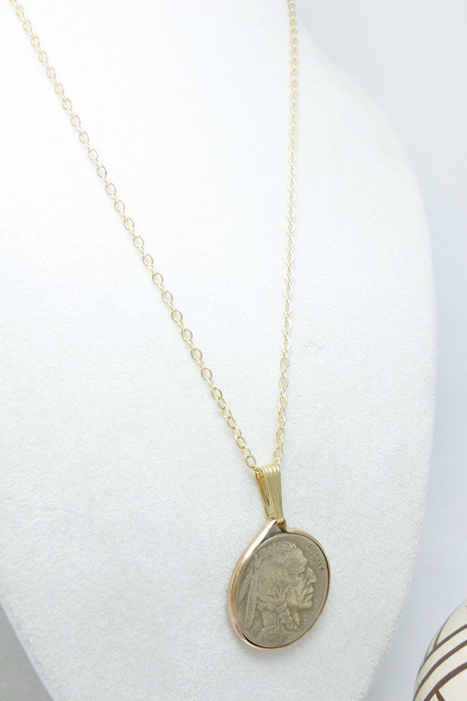 Buffalo Nickel 1936 Coin Pendant 14kt Gold Filled Chain Necklace Coin ...