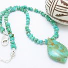 Kingman Southwest Turquoise Nugget Sterling Beaded Necklace Pendant Artisan Jewelry