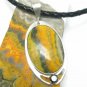 Bumble Bee Jasper Oval Sterling Pendant Necklace Black Leather Cord Artisan Jewelry