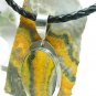 Bumble Bee Jasper Oval Sterling Pendant Necklace Black Leather Cord Artisan Jewelry