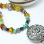 Turquoise Amber Nugget Gemstones Sterling Beaded Necklace Artisan Jewelry