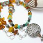 Turquoise Amber Nugget Gemstones Sterling Beaded Necklace Artisan Jewelry