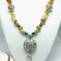 Turquoise Amber Nugget Gemstones Sterling Beaded Necklace Artisan Jewelry