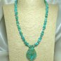Kingman Southwest Turquoise Nugget Sterling Beaded Necklace Pendant Artisan Jewelry