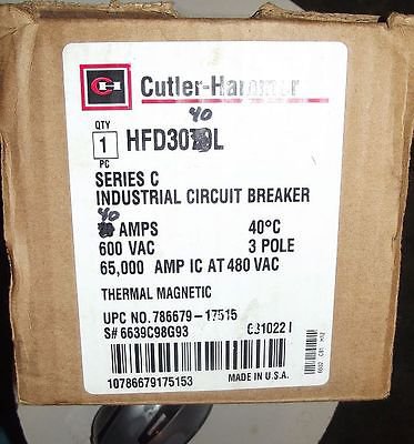 NIBox CUTLER HAMMER Circuit Breaker 40 Amps 600 V 3 Pole HFD3040LThermal Magneti