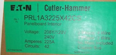 Eaton Cutler Ham PRL1A 3225X42CS 225A 3ph Panel Board Interior Main Lug/ Breaker