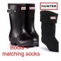Hunter Original Matte Short black rubber wellies Rain Snow Boots + Socks Sz 7