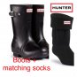 Hunter Original Matte Short black rubber wellies Rain Snow Boots + Socks Sz 7