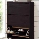 NEW Modern 3 Drawer Shoe Cabinet Kids Bedroom Dark Brown Espresso Color Wood
