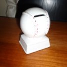 Vintage White Ceramic Baseball Bank Retro Home Decor Distressed