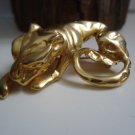 Vintage Gold Tone Tiger Cat Animal Brooch Pin