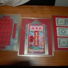 Lot 3 Gold Frame Asian Art Chinese Wall Hanging Funny Money Hong Kong