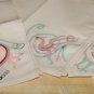 Vintage Handpainted Mythical Bird Table Napkins Linens Unused Pink Green Maroon