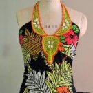 Womens S M Muchacha Tropical Halter Top Shell Crochet Detail Blouse Top