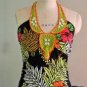 Womens S M Muchacha Tropical Halter Top Shell Crochet Detail Blouse Top
